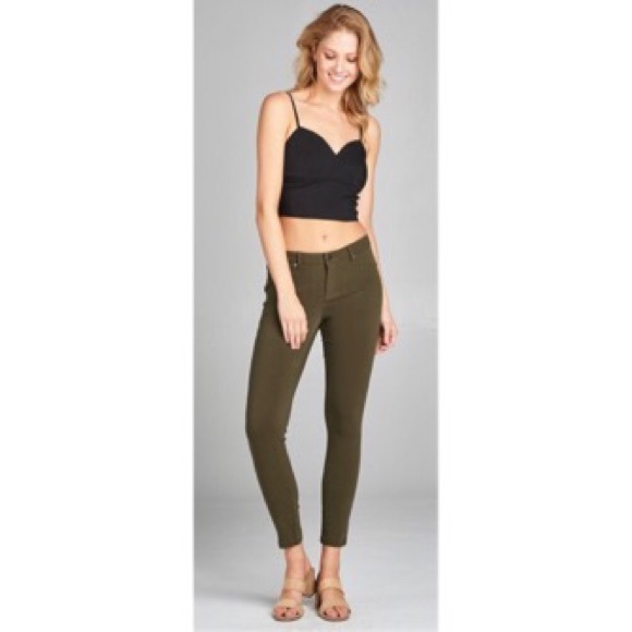 🍁 Olive Skinny Jean Jeggings Size S M L 🍁 - Picture 2 of 5